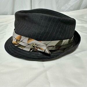 Goorin Bros Moretti Fedora Hat Black Pinstripe Wool Blend Jacquard Band XL